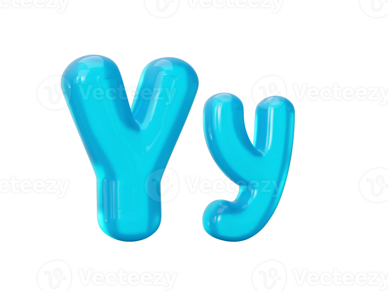 3d Aqua Blue jelly Capital and small letter Y 3d illustration png
