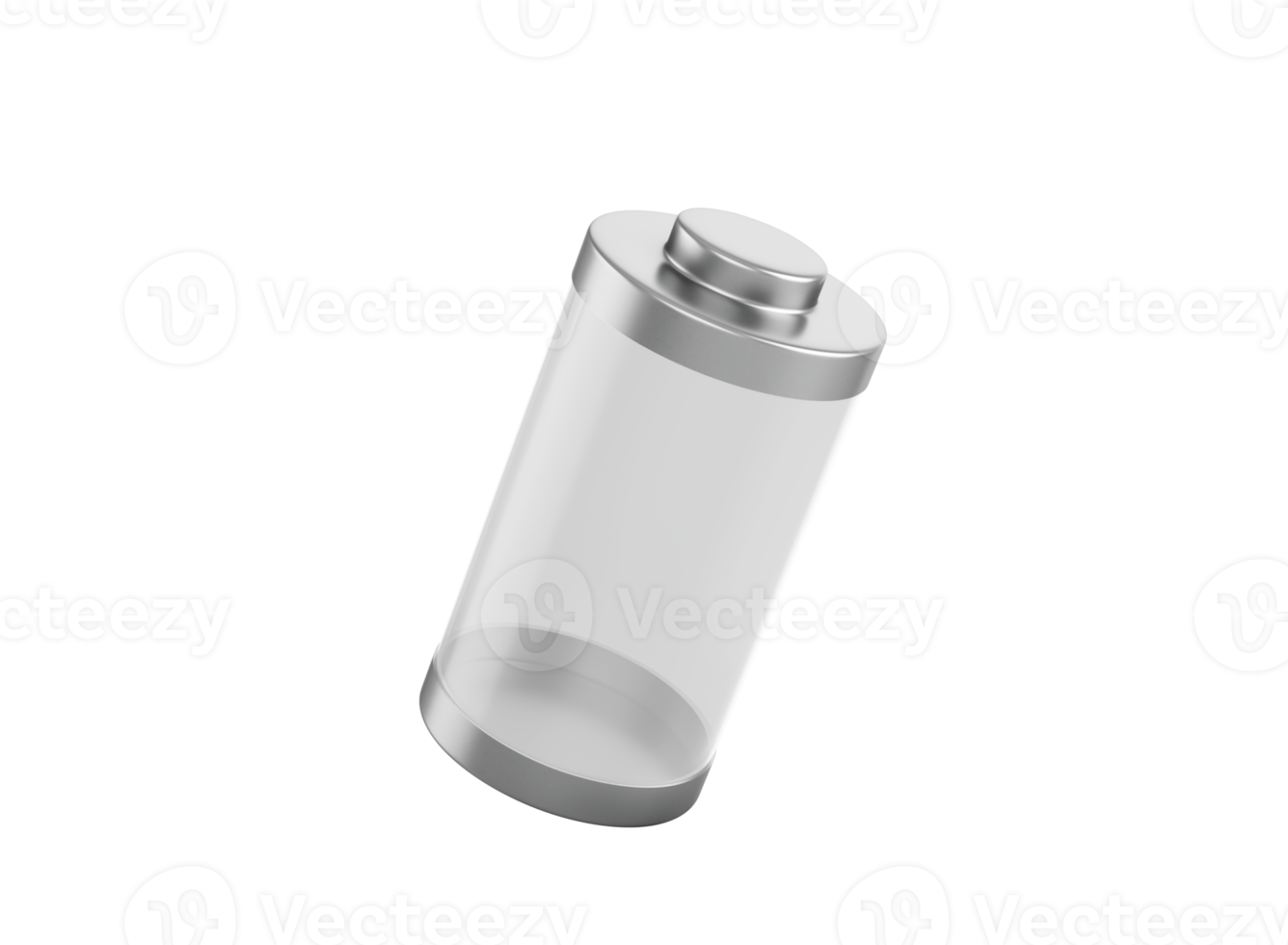 Glossy transparent battery charging glass empty battery with metal caps 3d illustration png