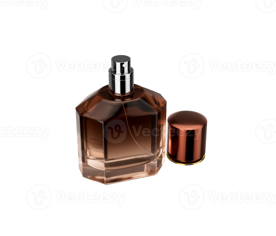 Elegant Amber Toned Crystal Glass Perfume Bottle With An Open Polished Copper Cap 3D Illustration png