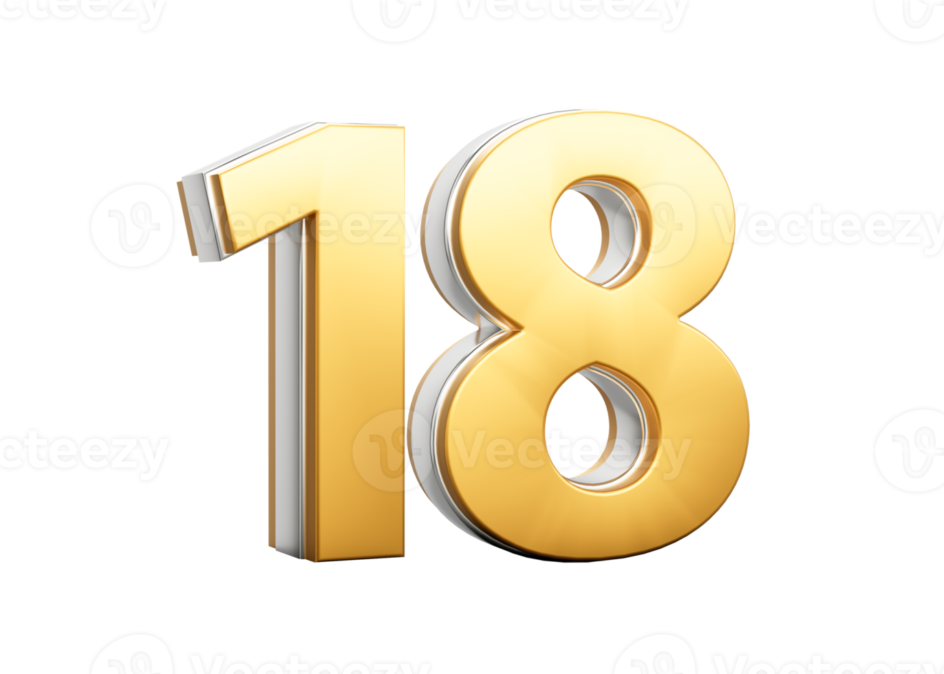3D Golden Shiny Number 18 Eighteen With Silver Outline 3D Illustration png