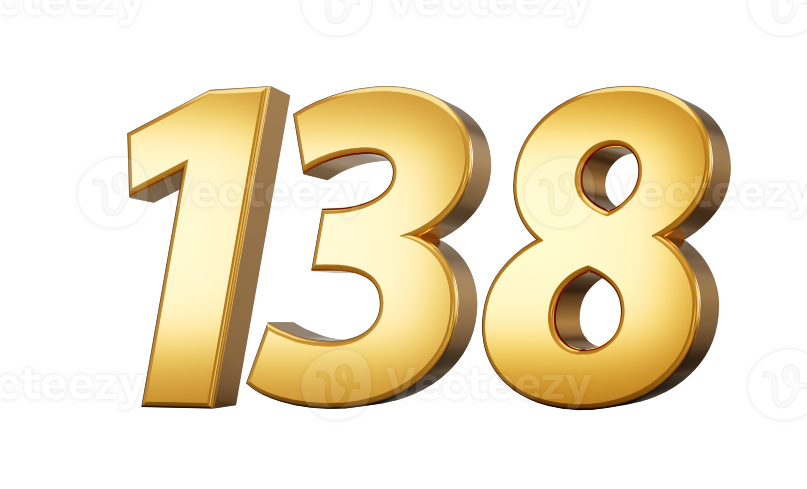 3d number 138 one hundred thirty eight Gold text 3d illustration png