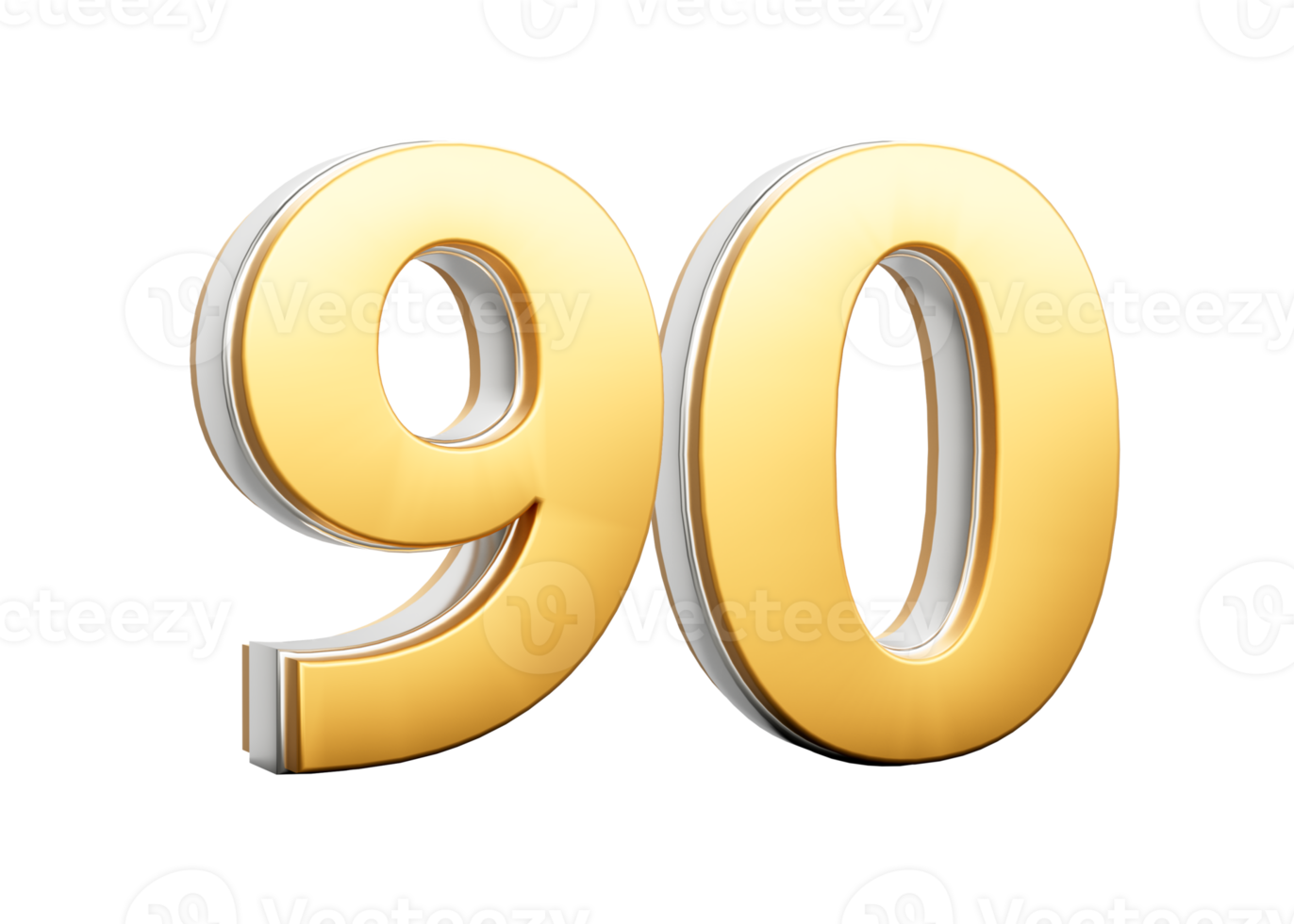 3D Golden Shiny Number 90 Ninety With Silver Outline 3D Illustration png