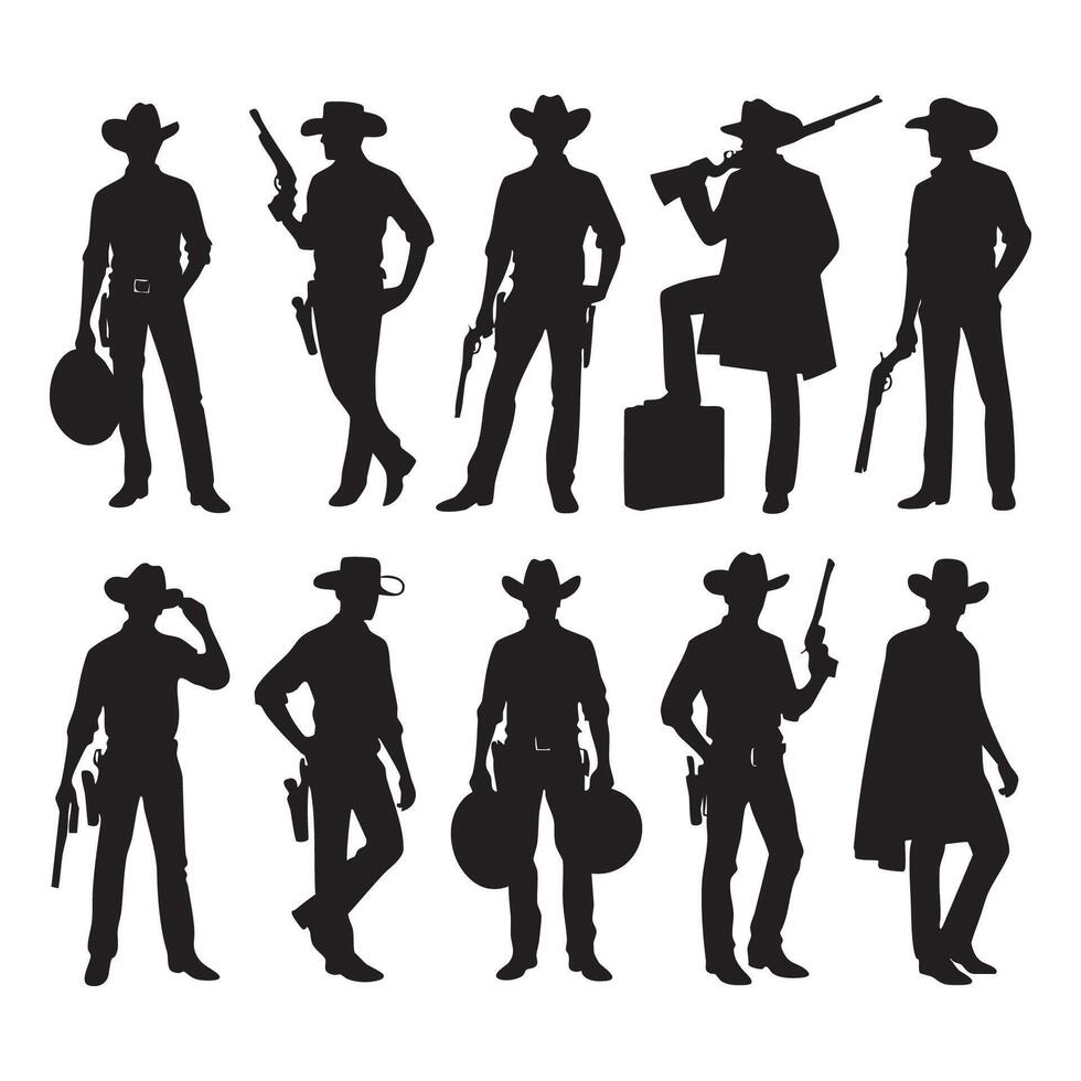 Cowboy silhouettes on a crisp white background vector