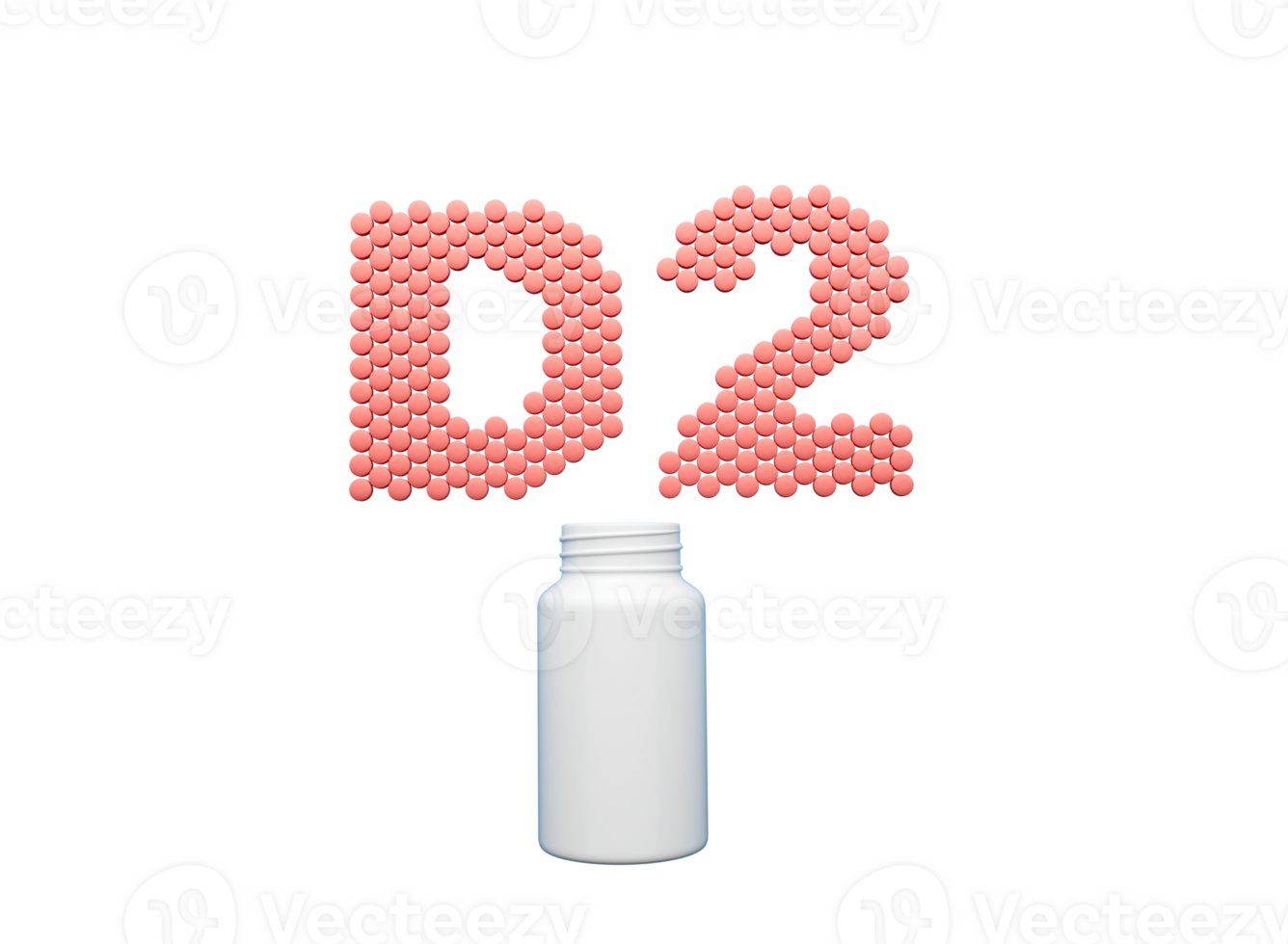 3d esvaziar branco comprimido garrafa com d2 texto fez do arredondado Vitamina d2 comprimidos 3d ilustração png