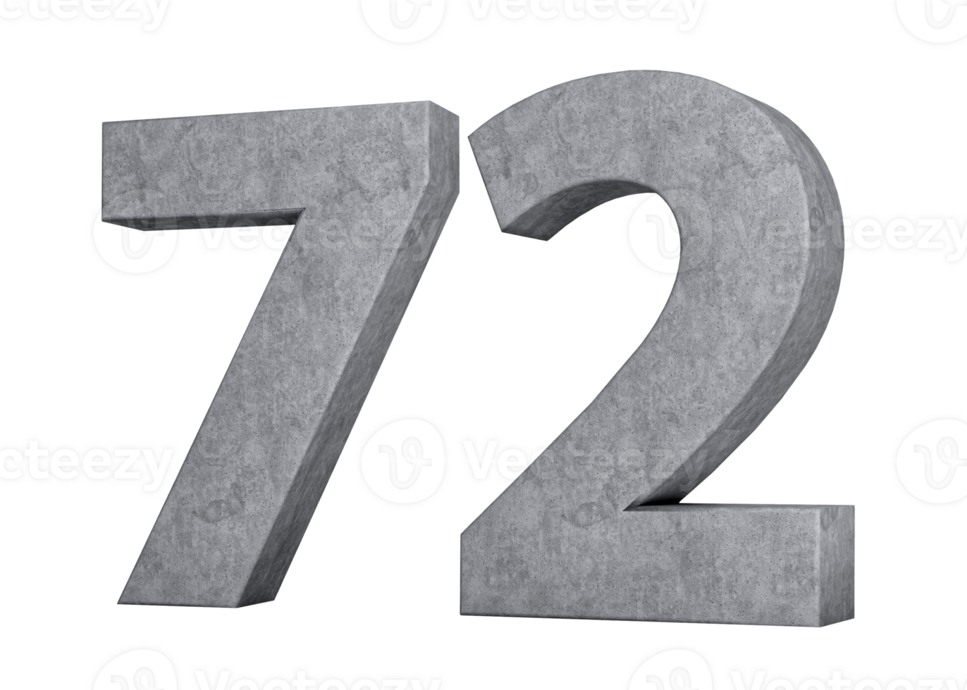 3d Concrete Number Seventy two 72 Digit Made Of Grey Concrete Stone 3d Illustration png