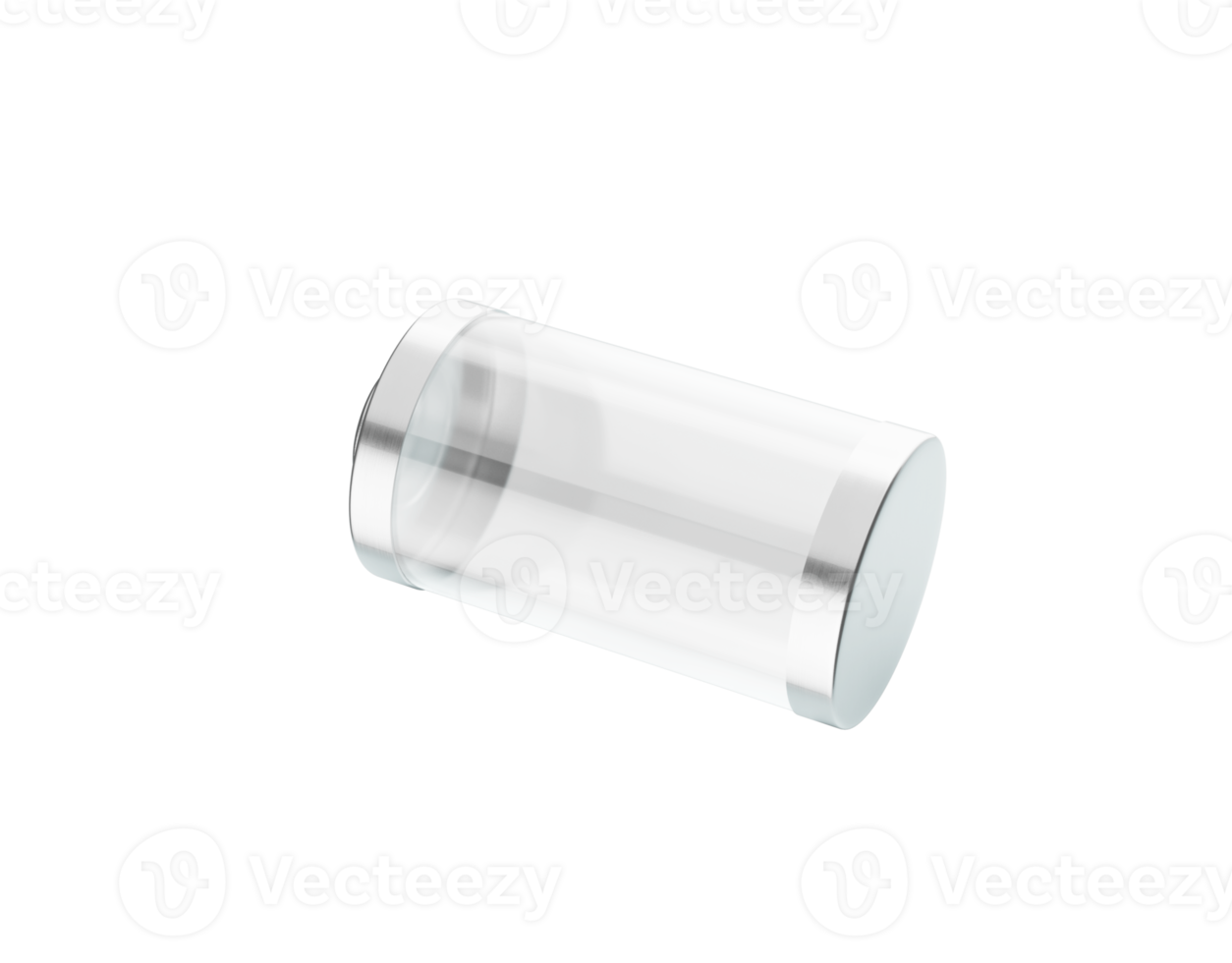 Glossy transparent battery charging glass empty battery with metal caps 3d illustration png