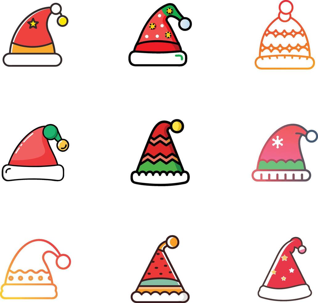Set of Santa Claus hats. New Year's Santa hats. Christmas red hat vector
