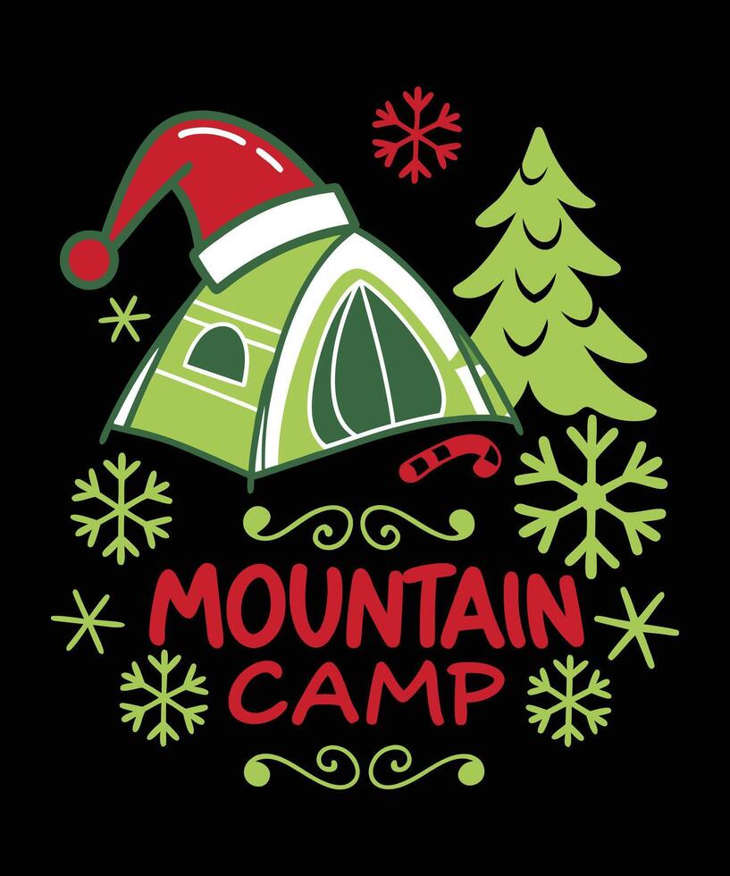 Mountain print design, black tee shirt with Christmas illustration. Print for apparel, Mountain t-shirt design with sun, eagle and pine trees. vector