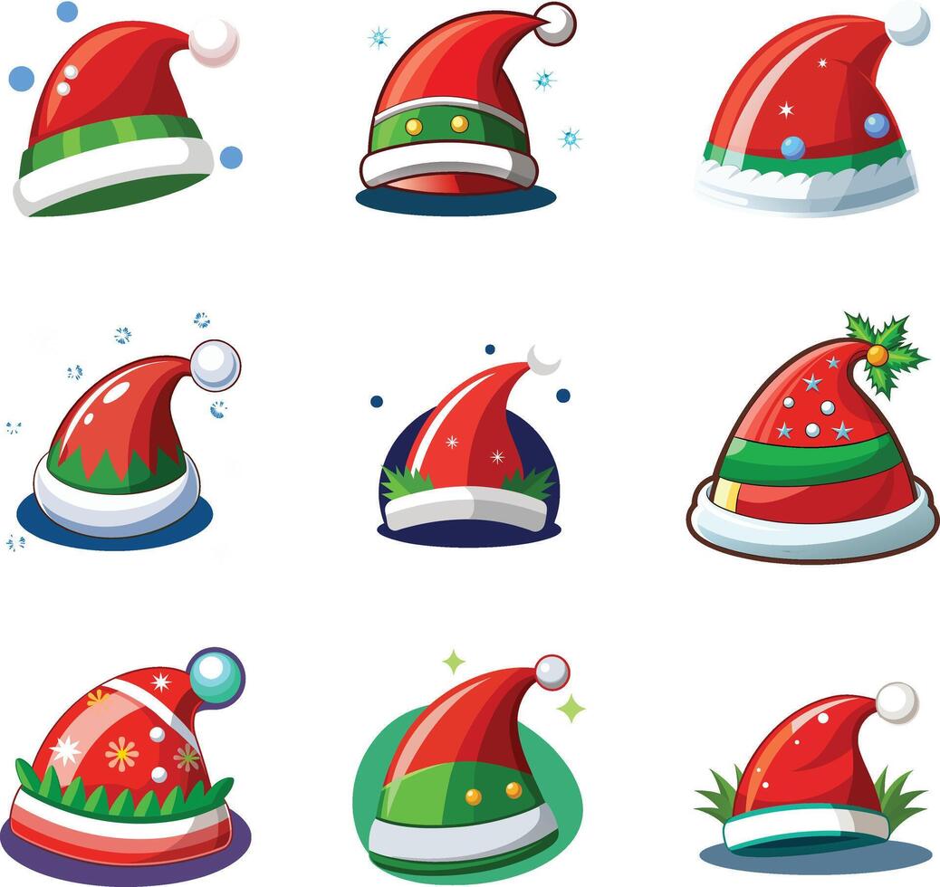 Set christmas santa hat in flat style. illustration vector