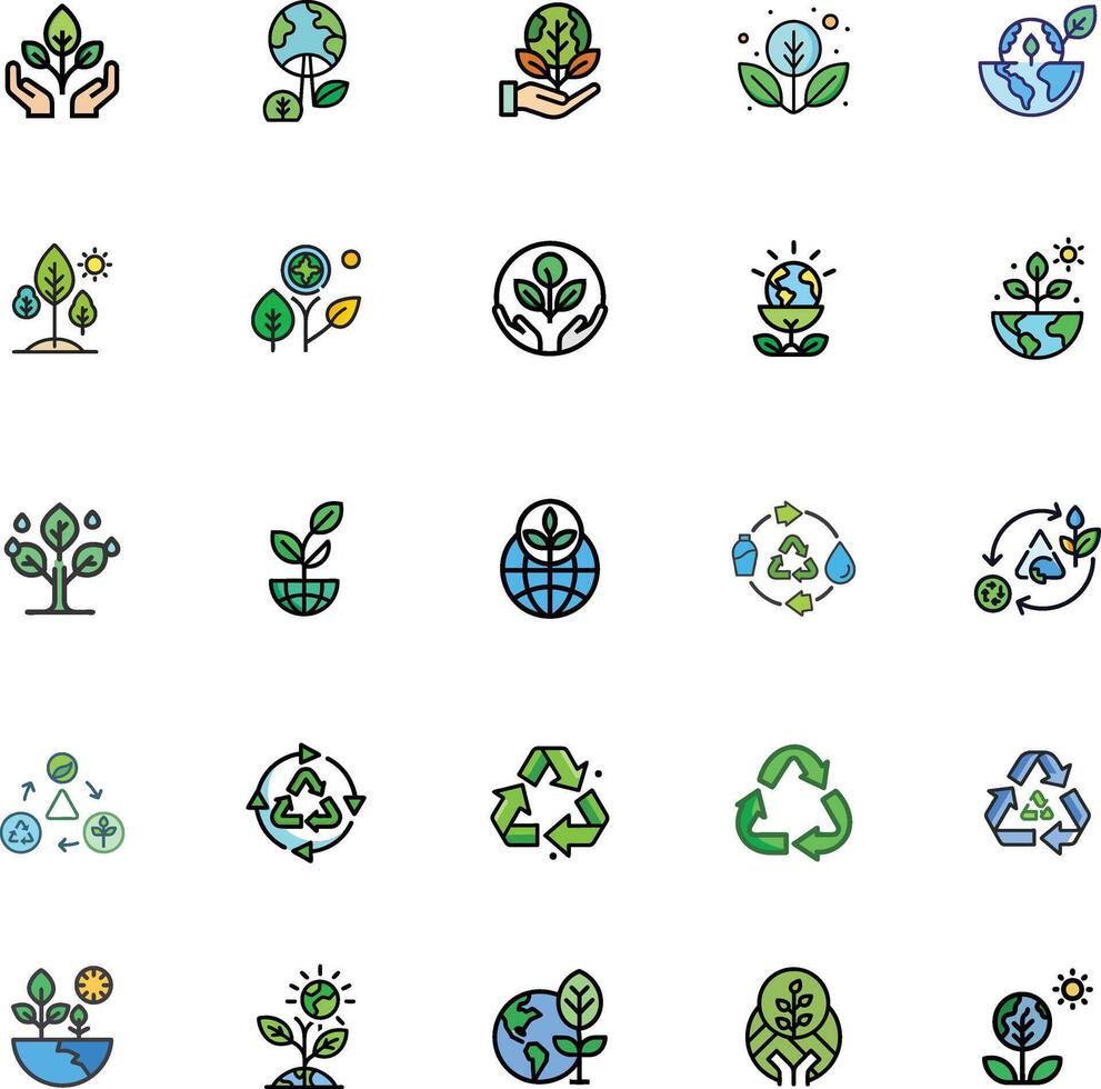 Ecology and Environment Icons set. Editable Stroke. Pixel Perfect. For Mobile and Web. Contains such icons as Leaf, Ecology, Environment, Lightbulb, Forest, Green Energy, Agriculture, Water, Climate vector