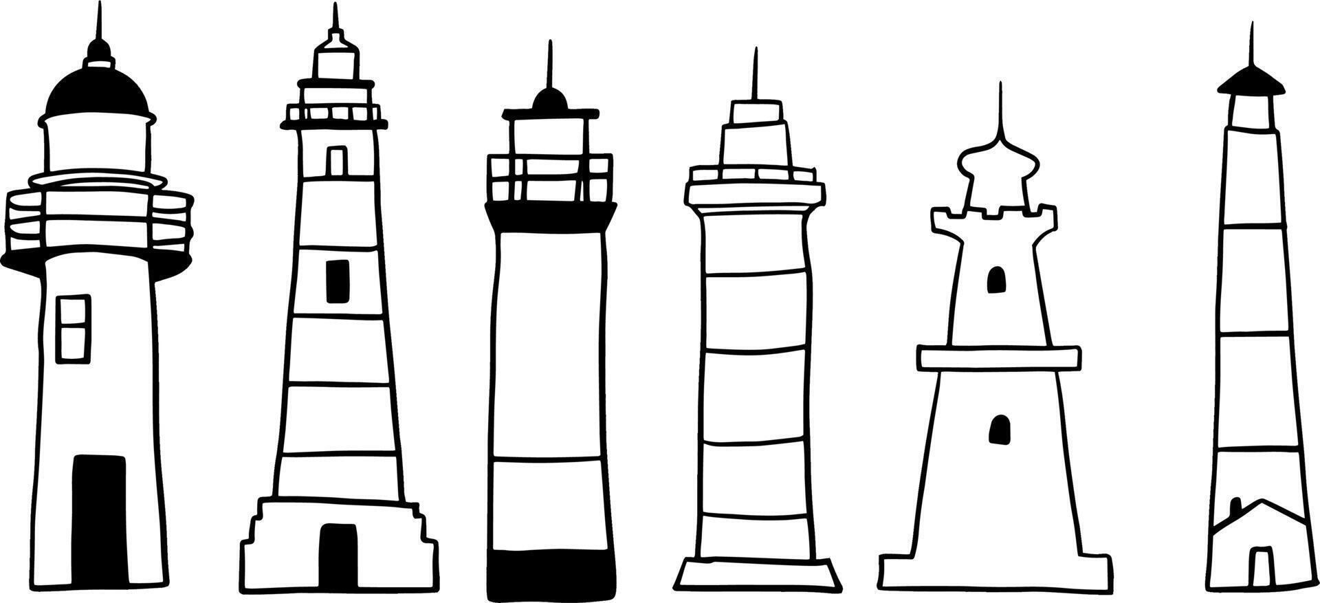 Minimalist Lighthouse Doodles for Coastal Art vector