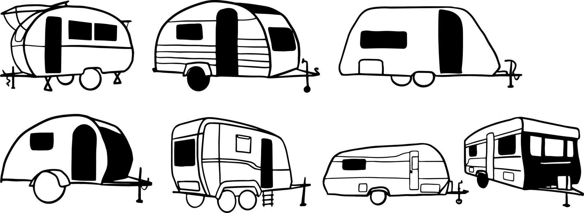 Caravans Set Illustration - Minimalist Doodle for Travel and Adventure Designs vector