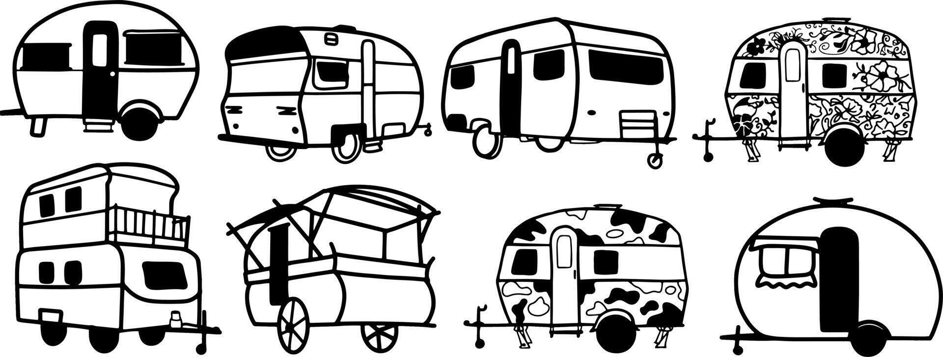 Cute Caravan Icons for Minimalist Travel Creations vector