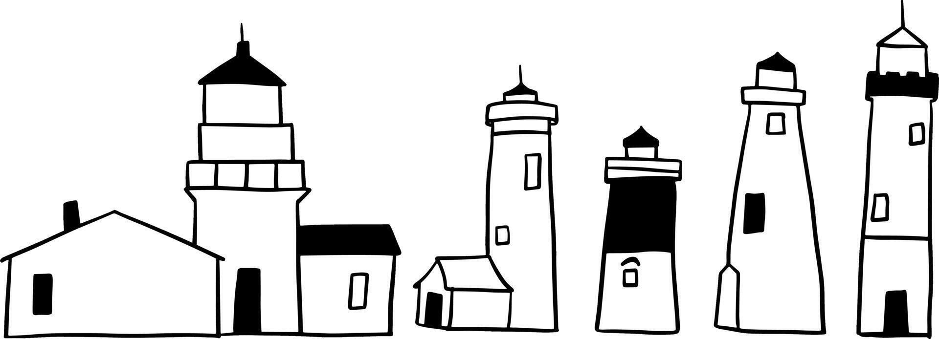 Hand-Drawn Lighthouse Set for Coastal-Themed Designs vector