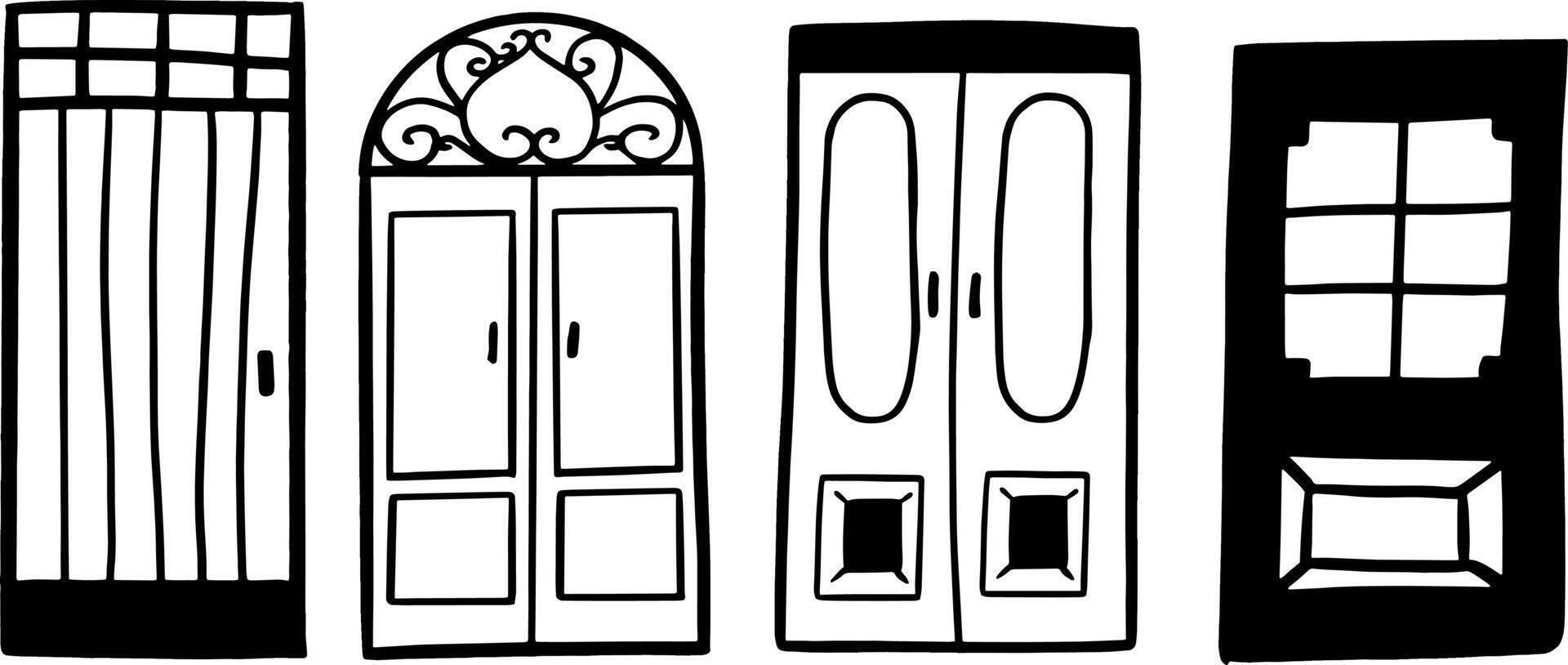 Hand-Drawn Door Set for Creative Decorative Creations vector