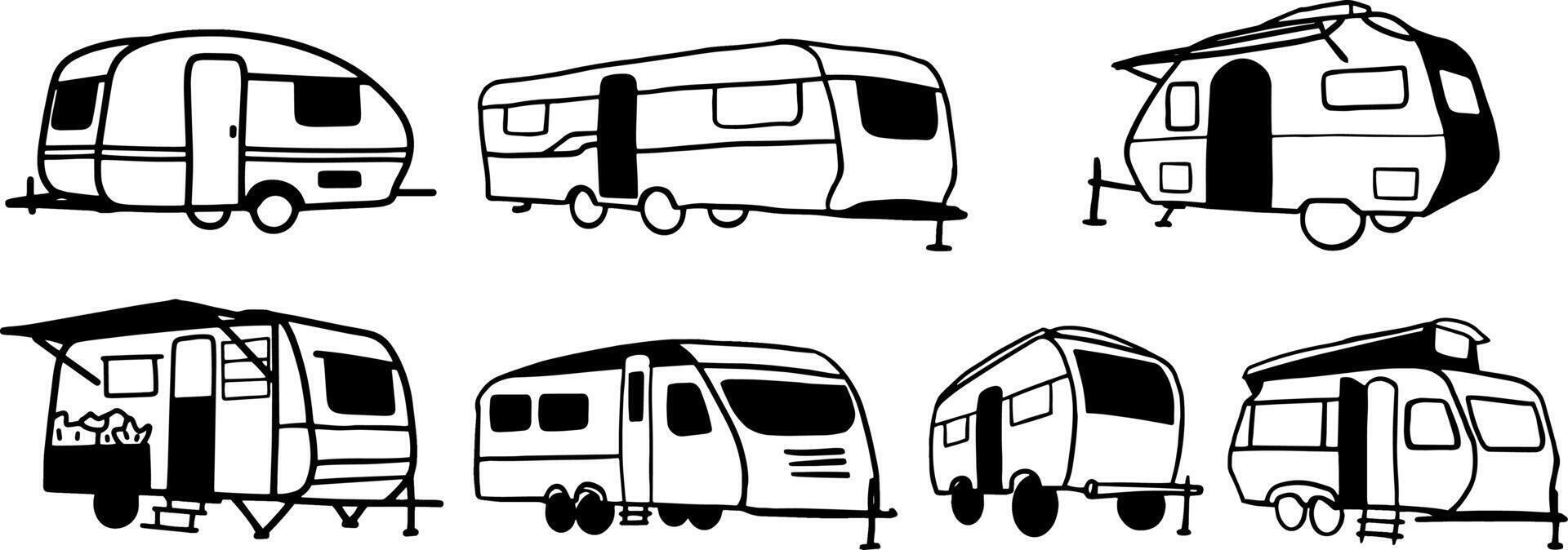 Minimalist Caravan Doodle Set for Adventure Art vector