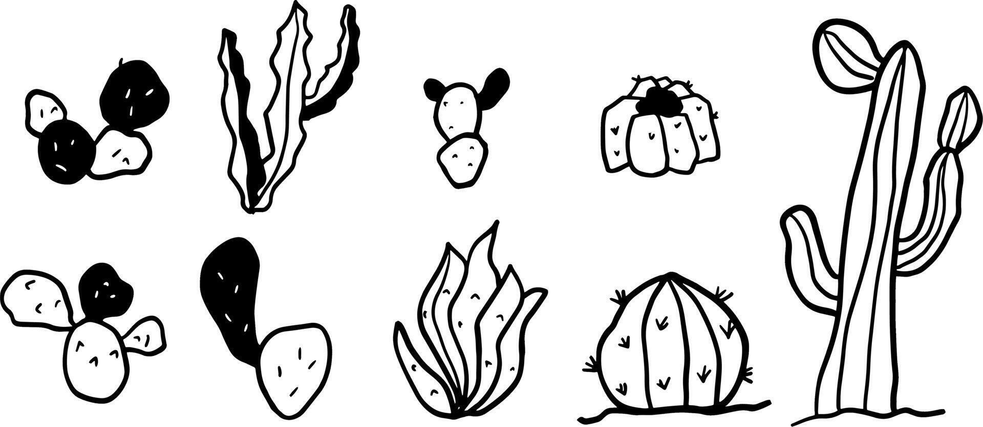 Simple Cactus Doodle Set for Nature Designs vector