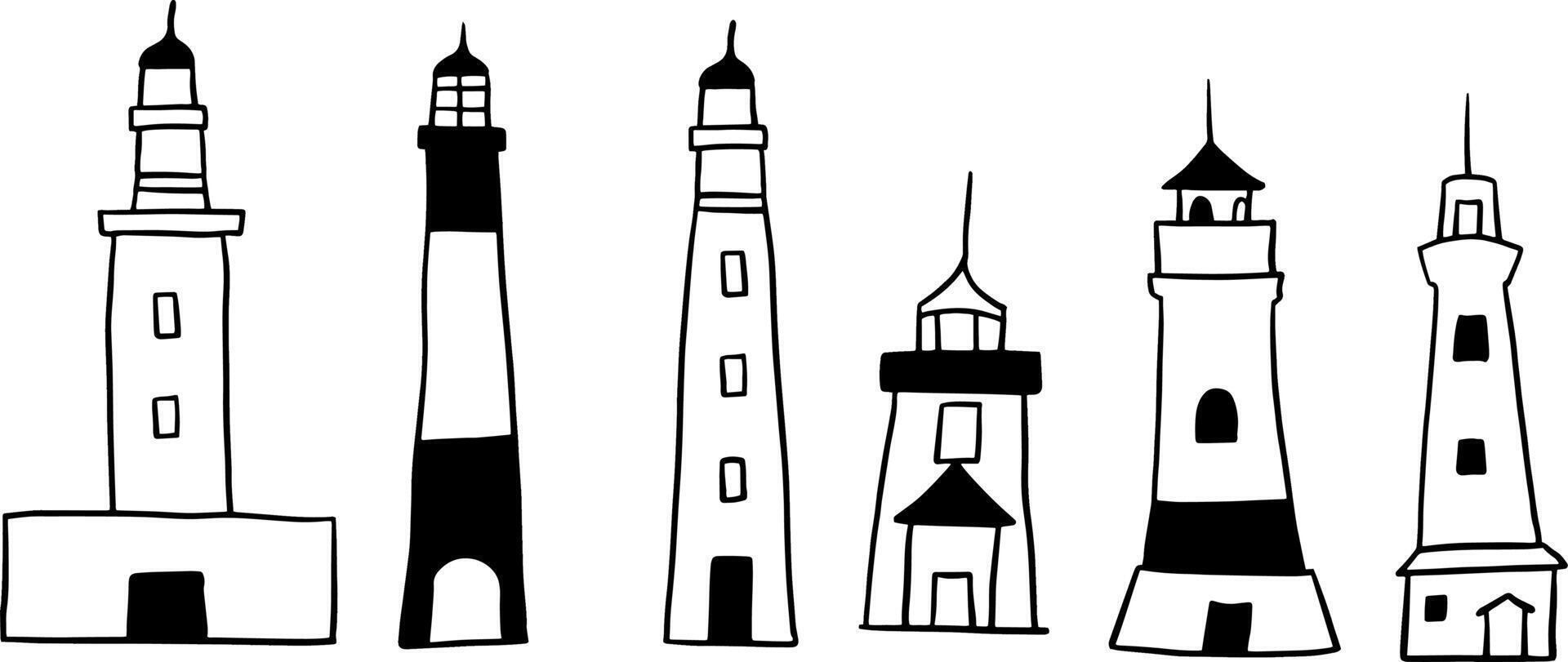 Simple Doodle Lighthouses for Nautical and Marine Art vector