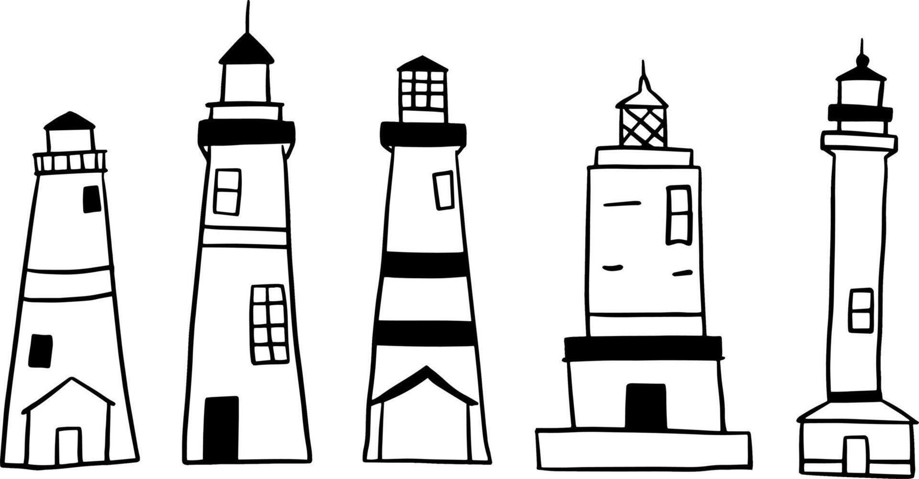 Hand-Drawn Lighthouse Illustrations for Nautical Themes vector