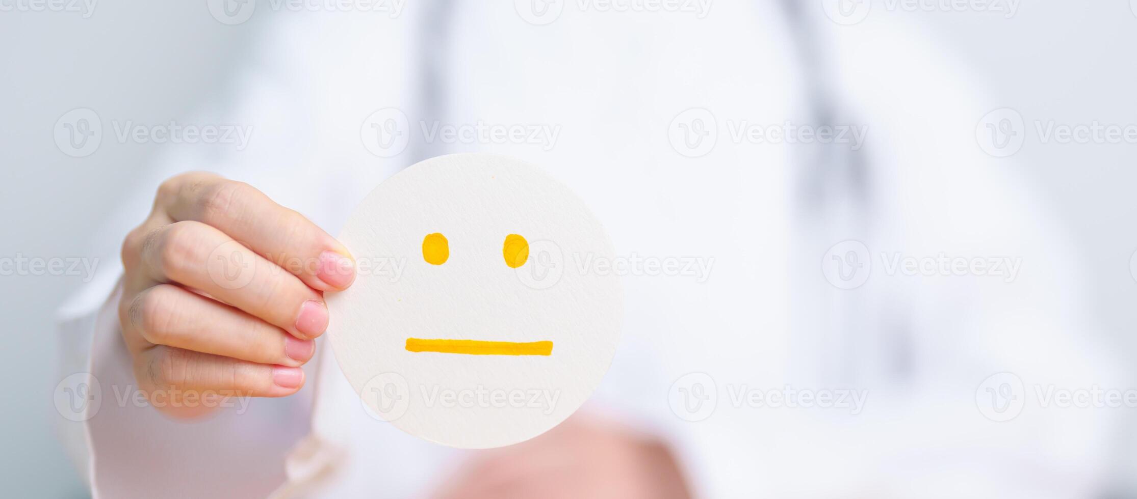 Doctor show Emotion face paper, Mental health Assessment, Psychology, Health Wellness, Feedback, Customer Review, Experience, Satisfaction Survey, World Mental Health day concept photo