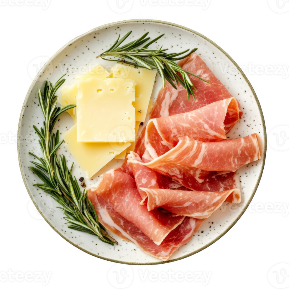 Tasty Ham and Cheese Slices Garnished with Fresh Rosemary transparent background png
