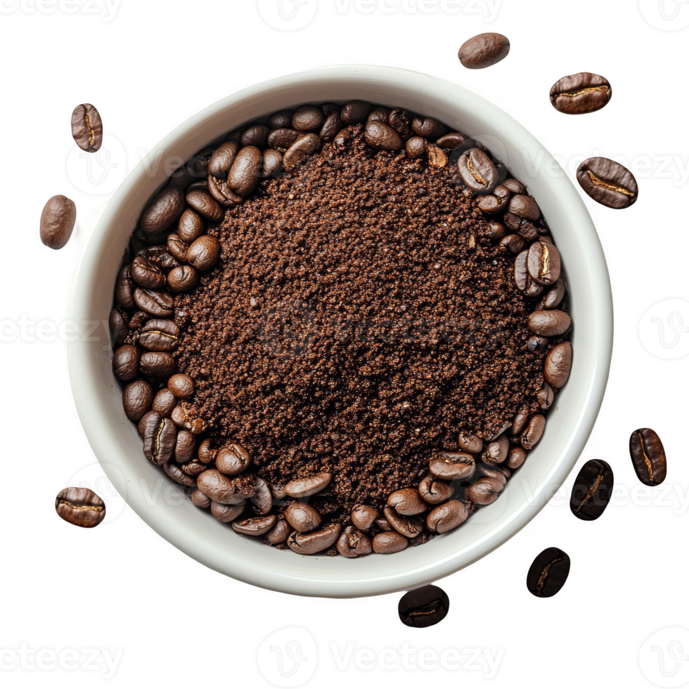 Aromatic Bowl of Ground Coffee and Whole Beans transparent background png