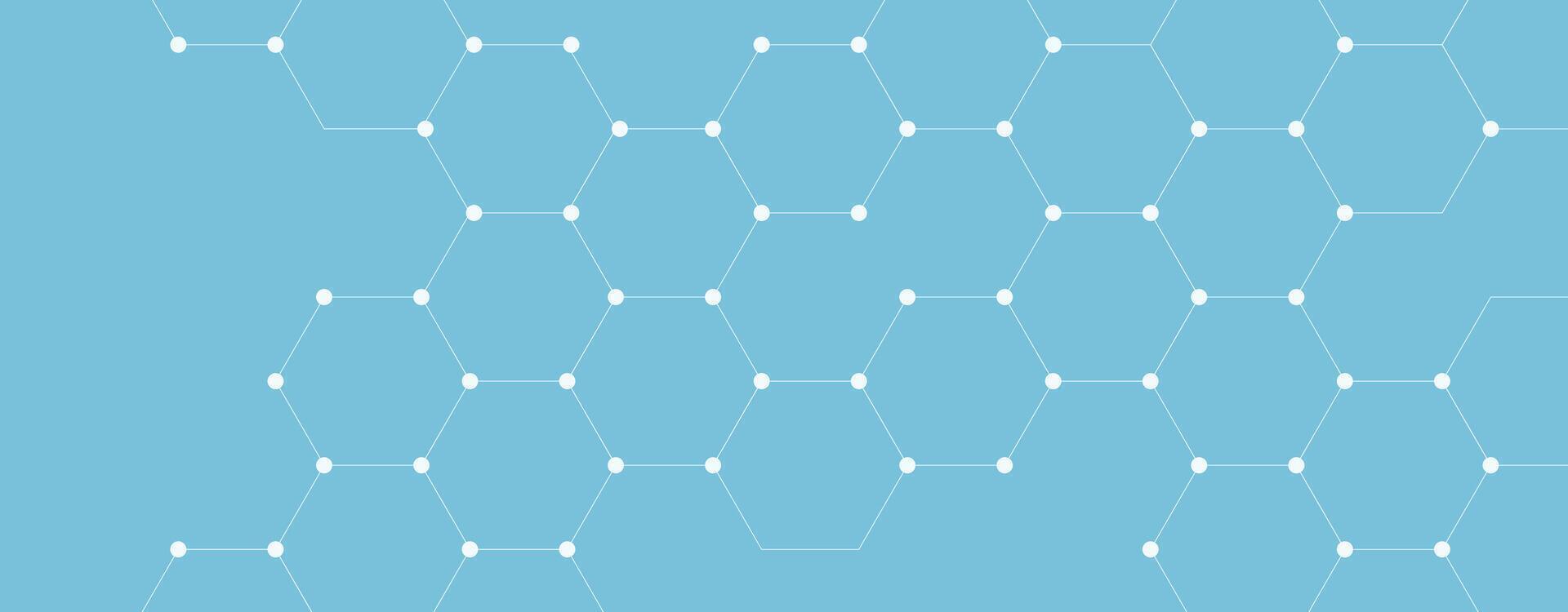 Blue banner with hexagon technology shape. Global connection with lines and dots. Digital geometric abstract background. Technology abstract lines and dots connect background with hexagons vector