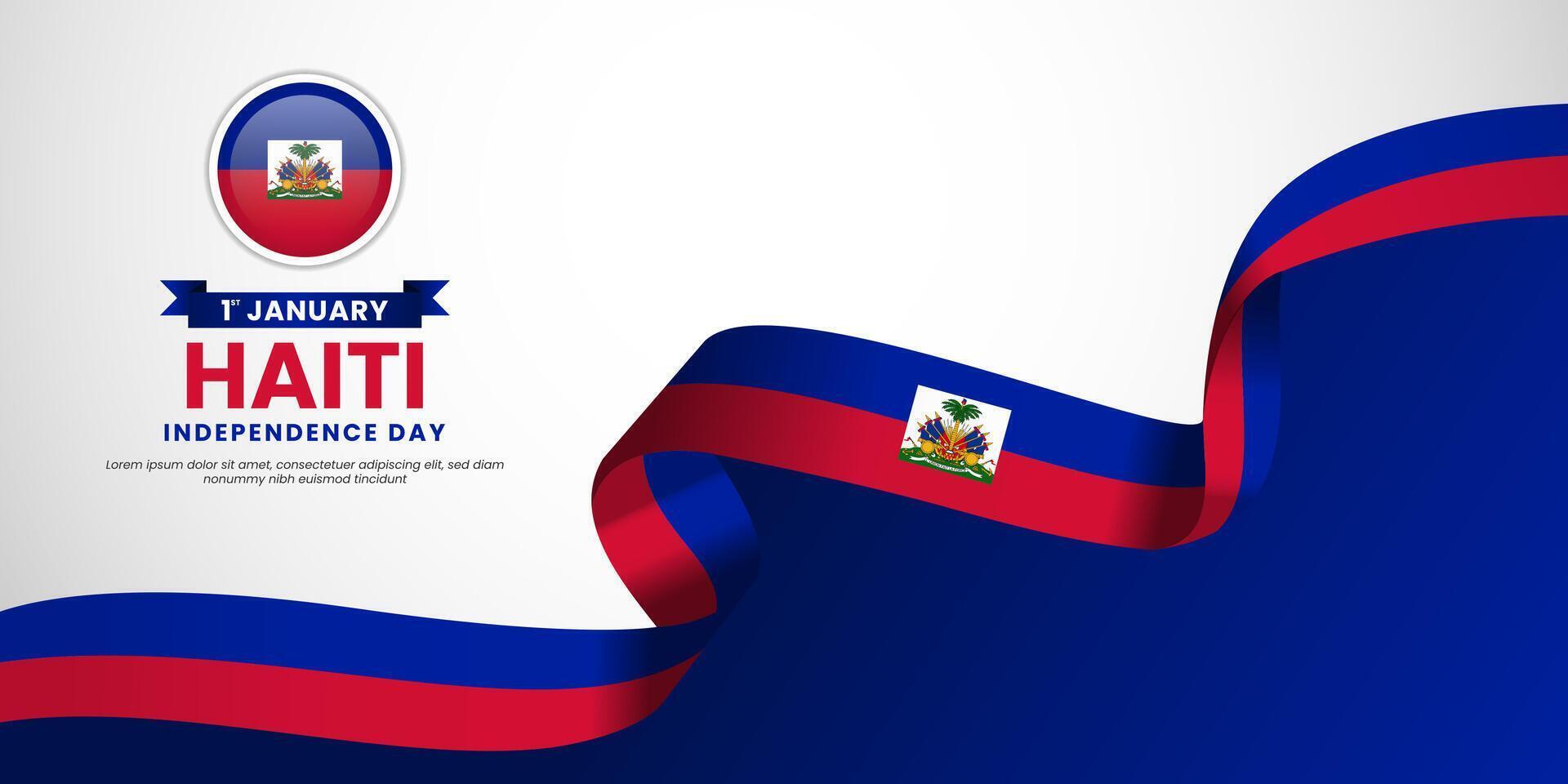 haiti Independence Day illustration background with waving ribbon flag vector