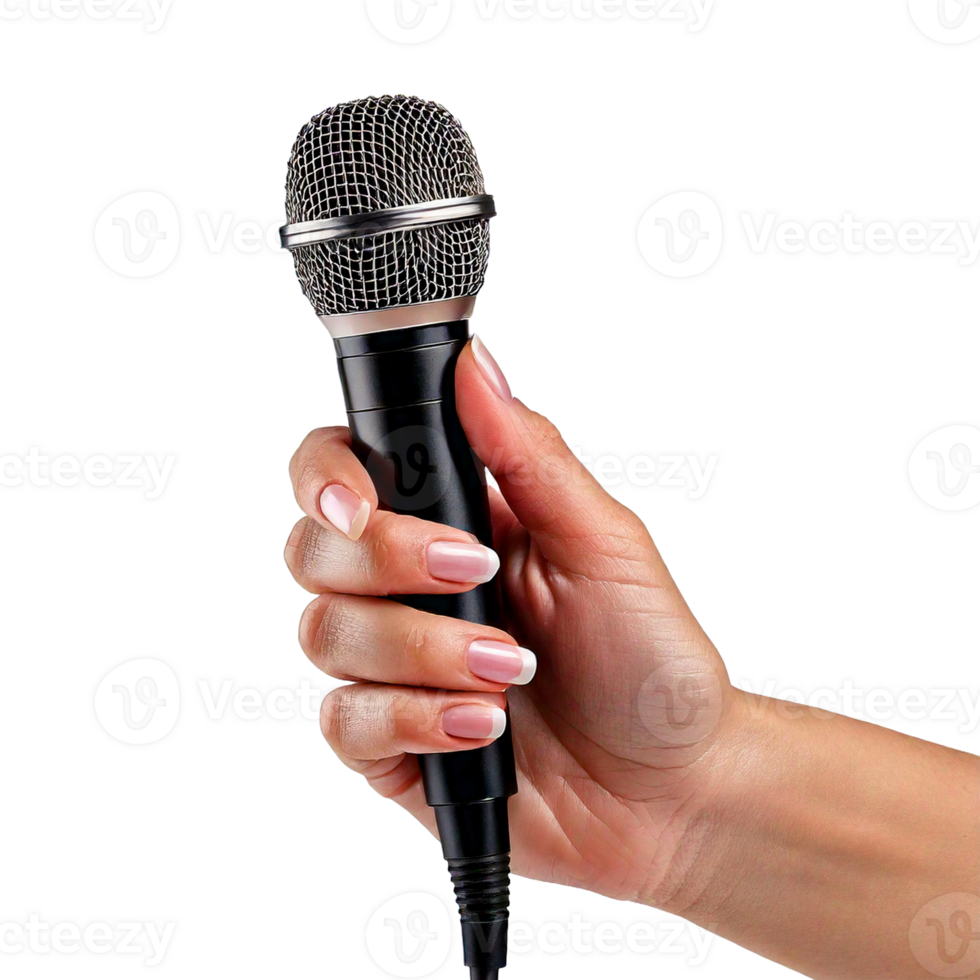 a woman holding a microphone png