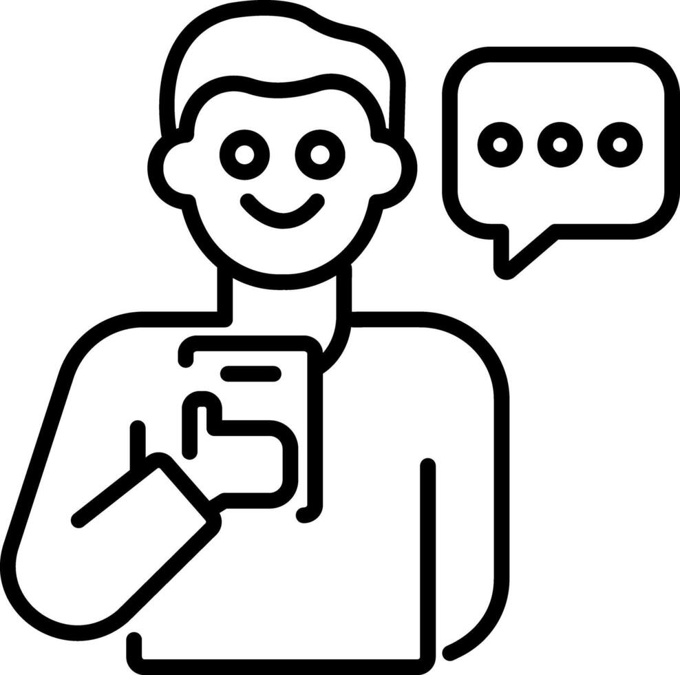 A person doing smartphone chat icon in line style vector