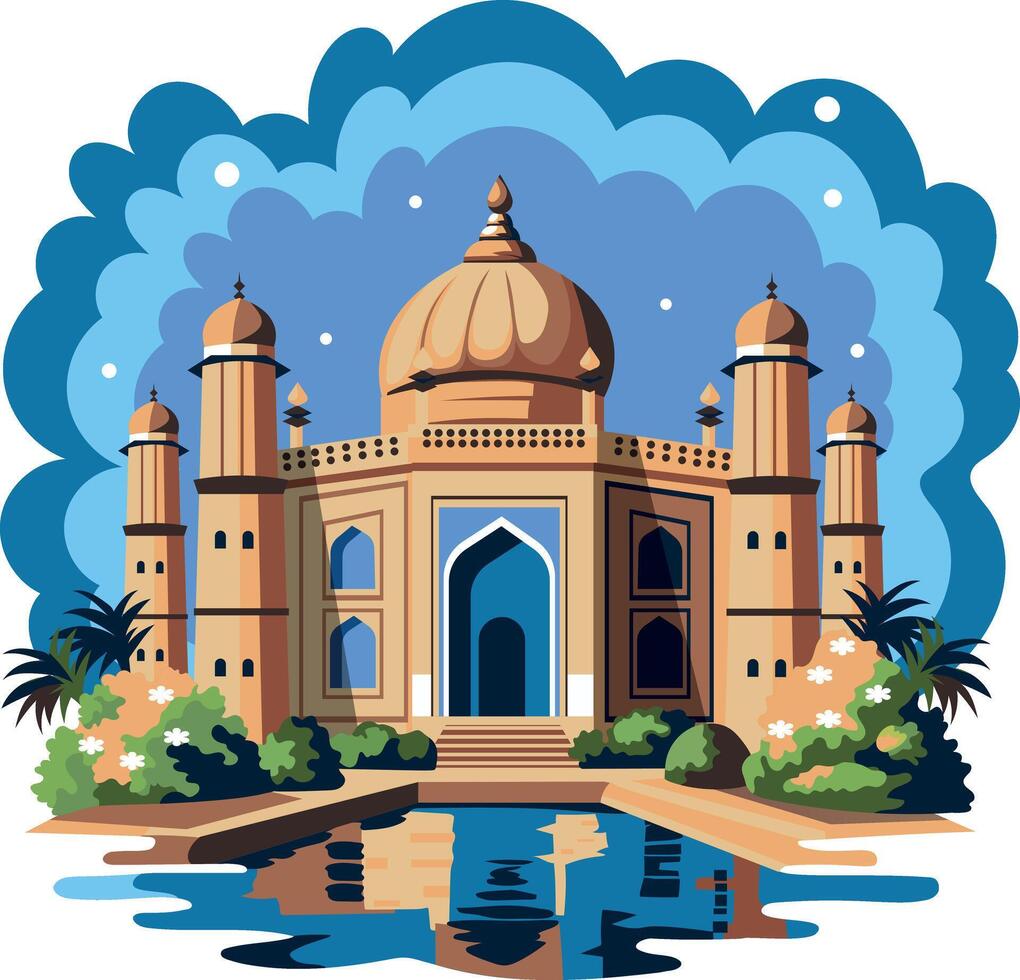 Famous agra mosque, flat style illustration vector