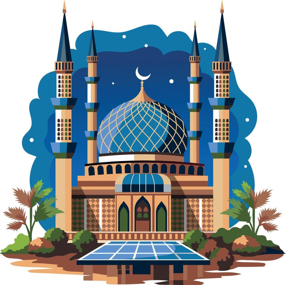 Sultan salahuddin mosque, flat illustration vector