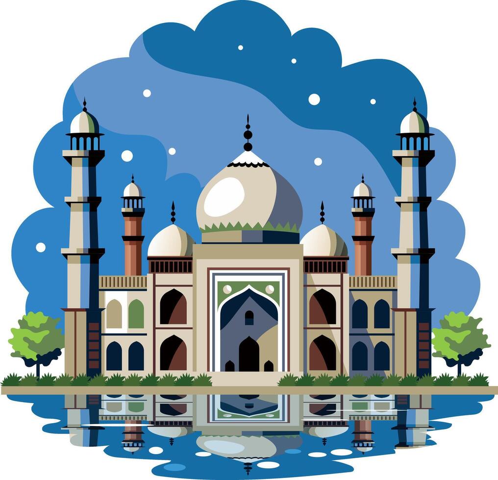 Arab mosque architecture, flat style illustration vector