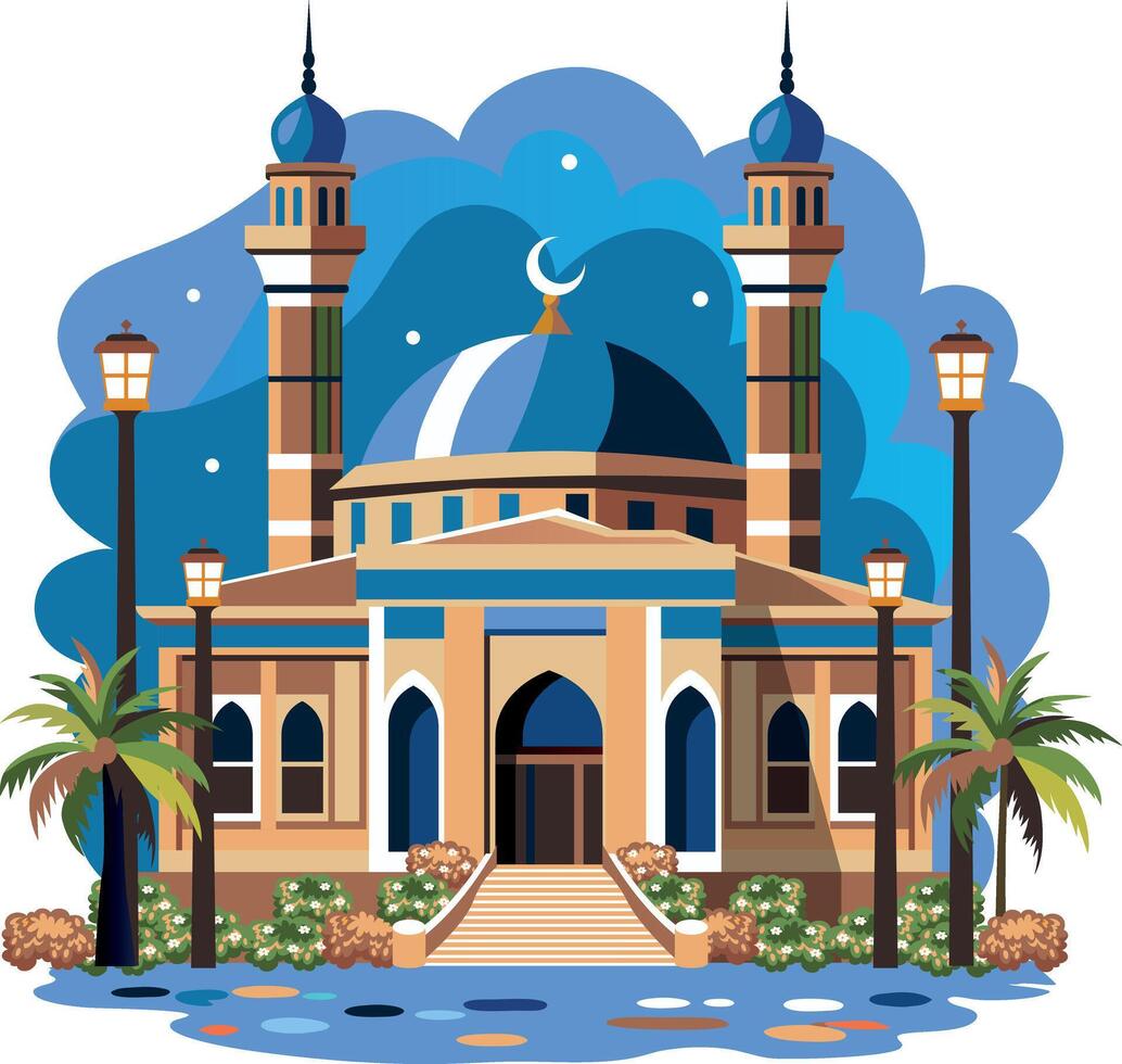 A flat illustration depicting blue mosque vector