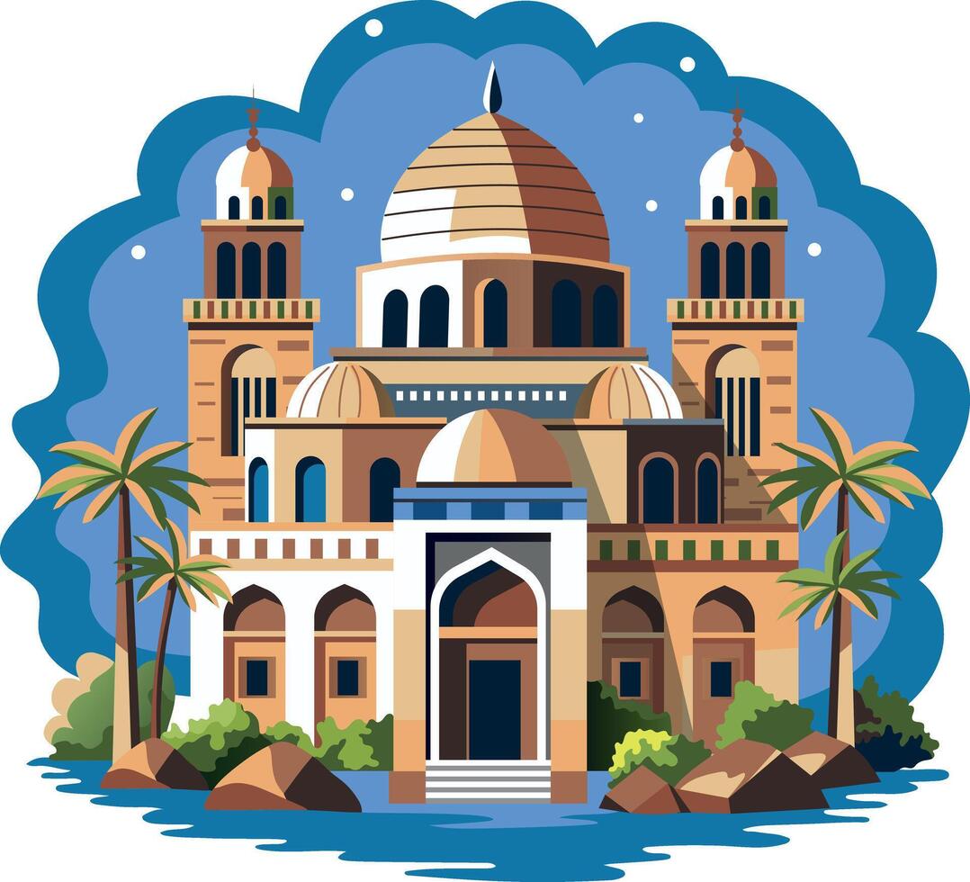 A flat style illustration of beautiful egypt mosque vector