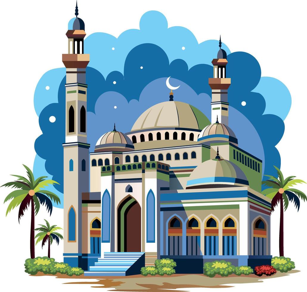 A flat style illustration of beautiful traditional masjid vector