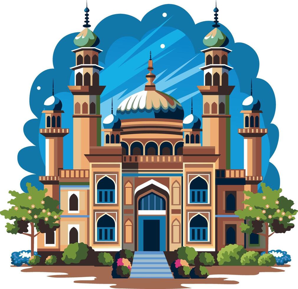 Grand masjid architecture, flat style illustration vector