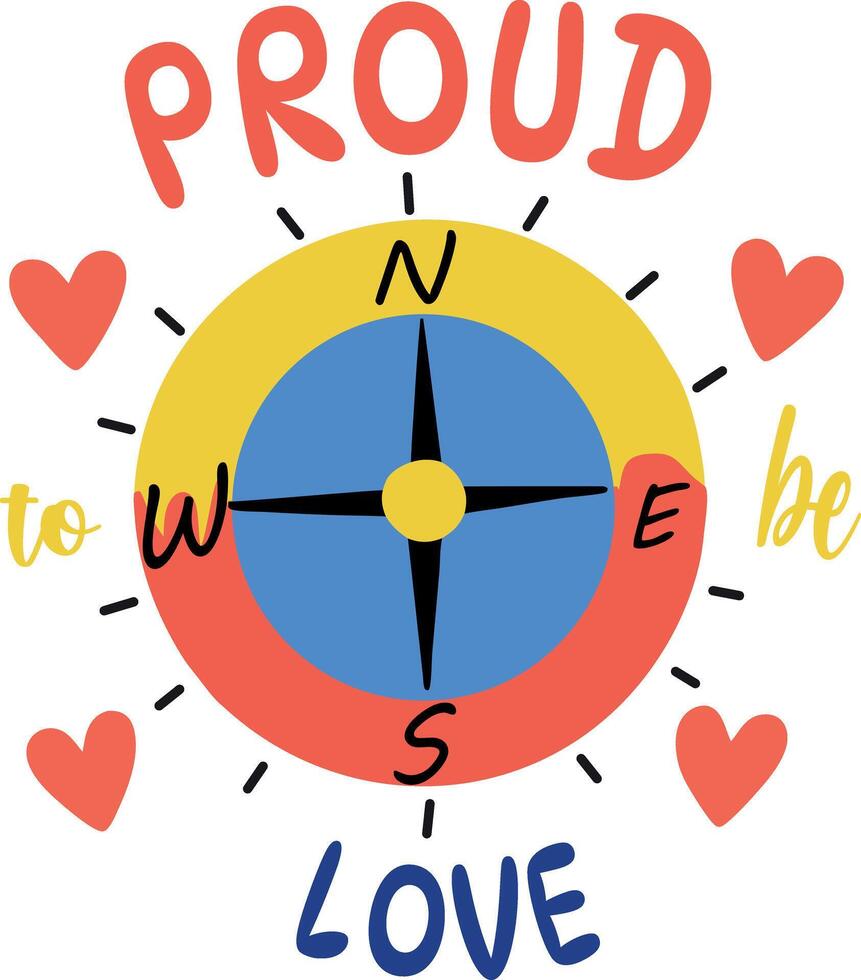 A flat sticker featuring a compass with the text proud love vector