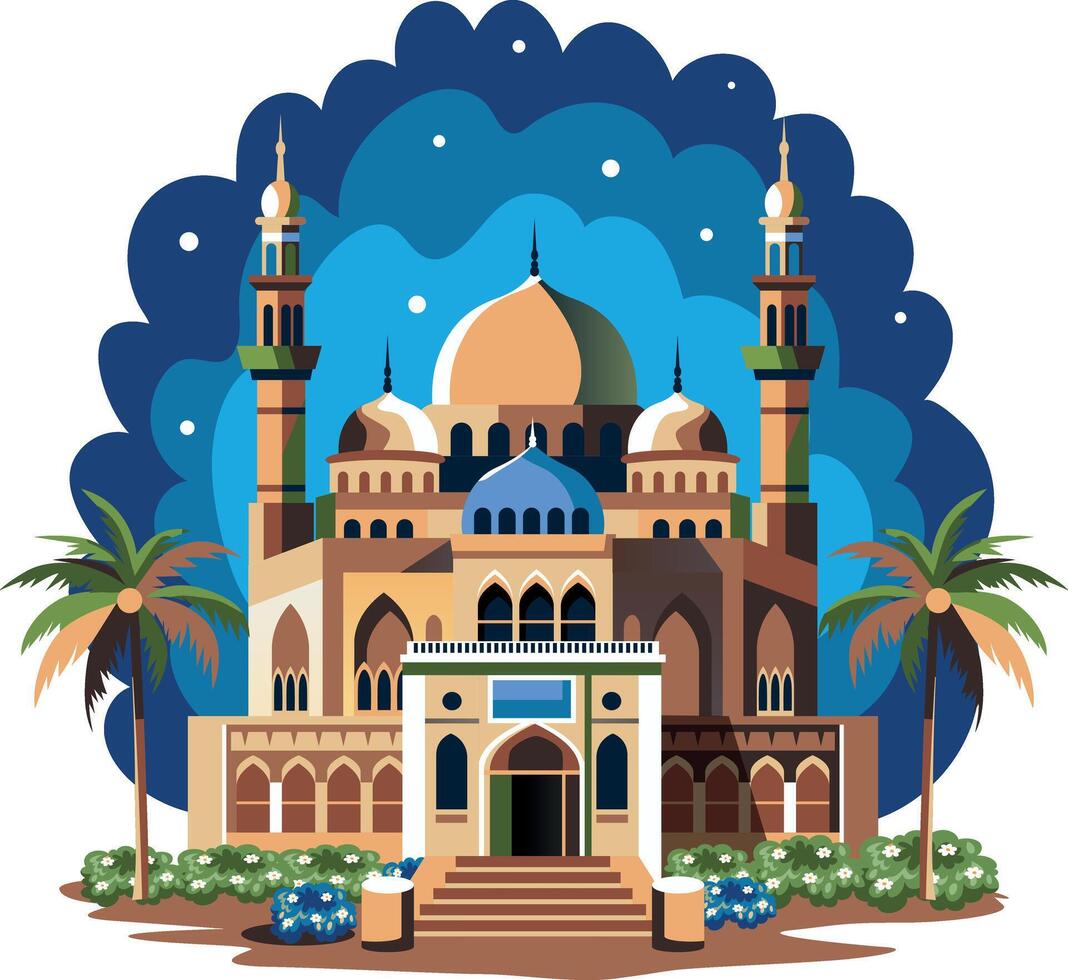 A flat style illustration of a masjid building vector