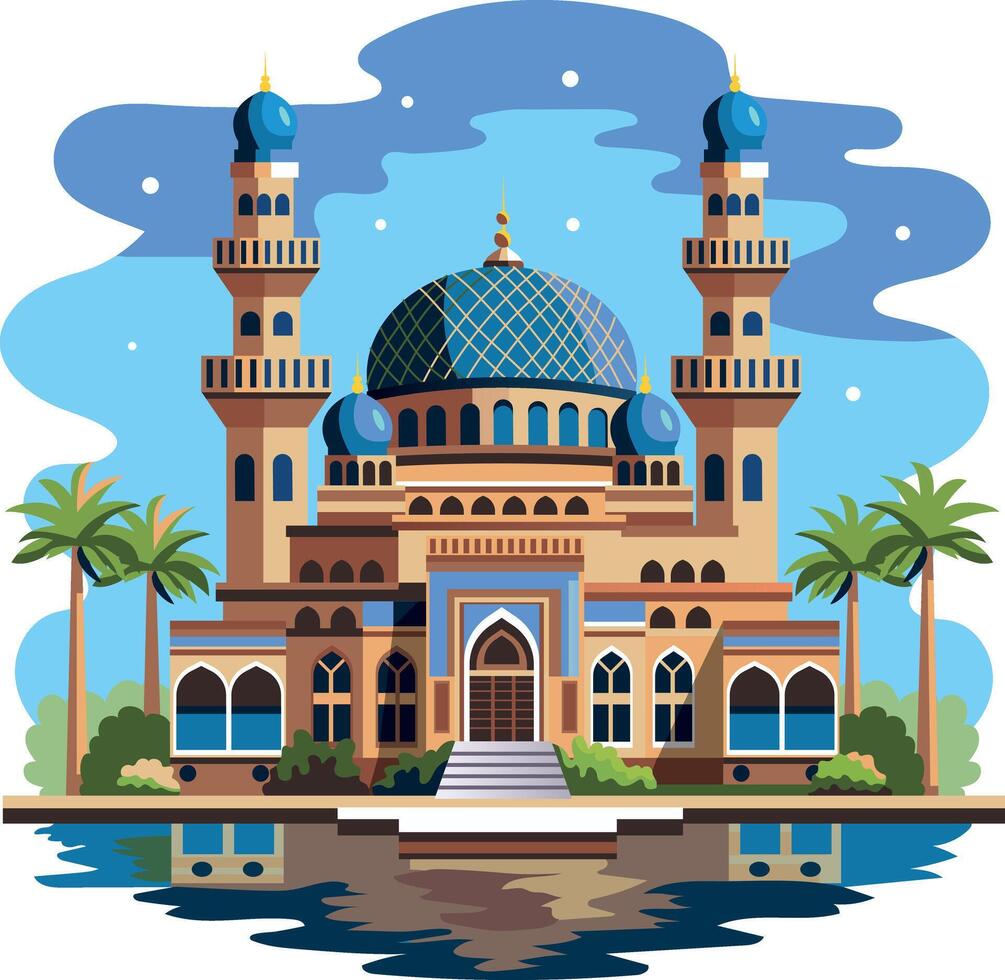 A flat style illustration depicting central mosque vector