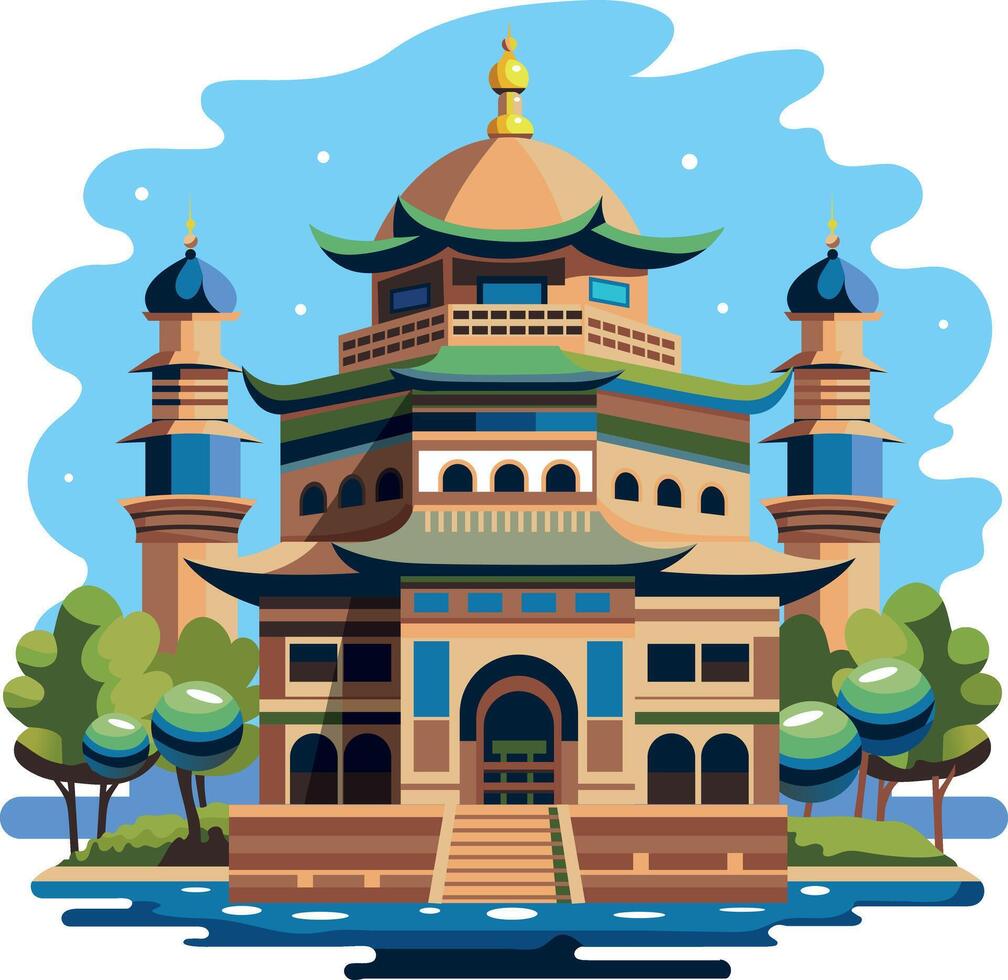 A flat illustration of beautiful asian mosque vector