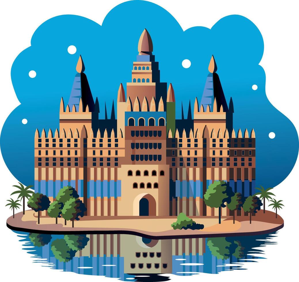 Flat illustration depicting djenne mosque architecture vector