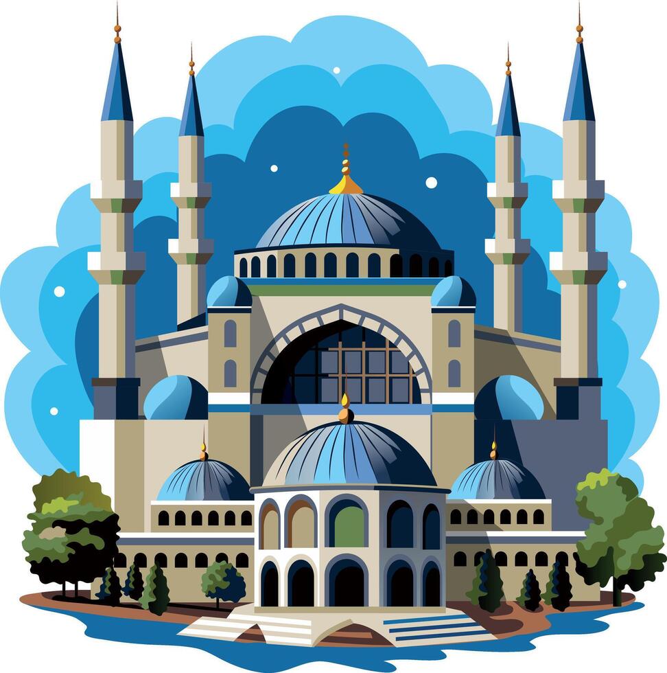 Hagia sophia turkey mosque, flat illustration vector