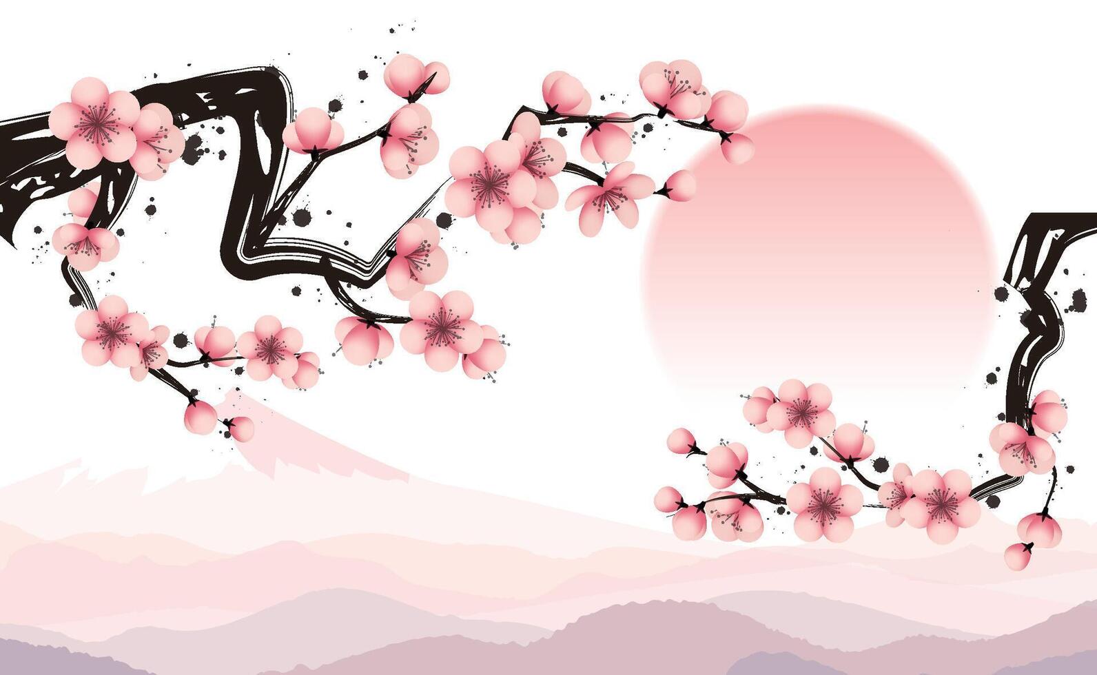 Pink plum blossom illustration, poster, background, banner vector