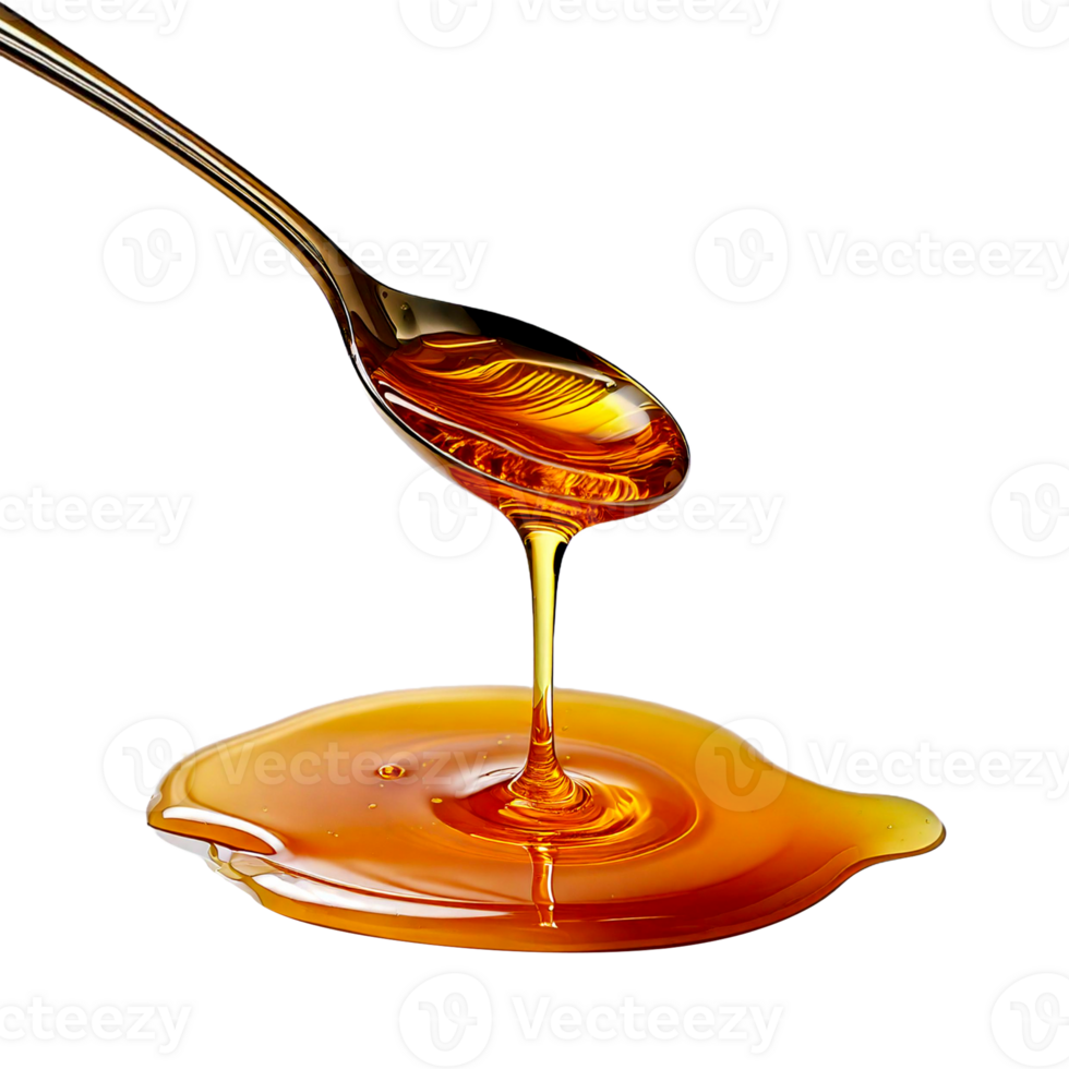 a spoon of honey is being poured into a spoon png