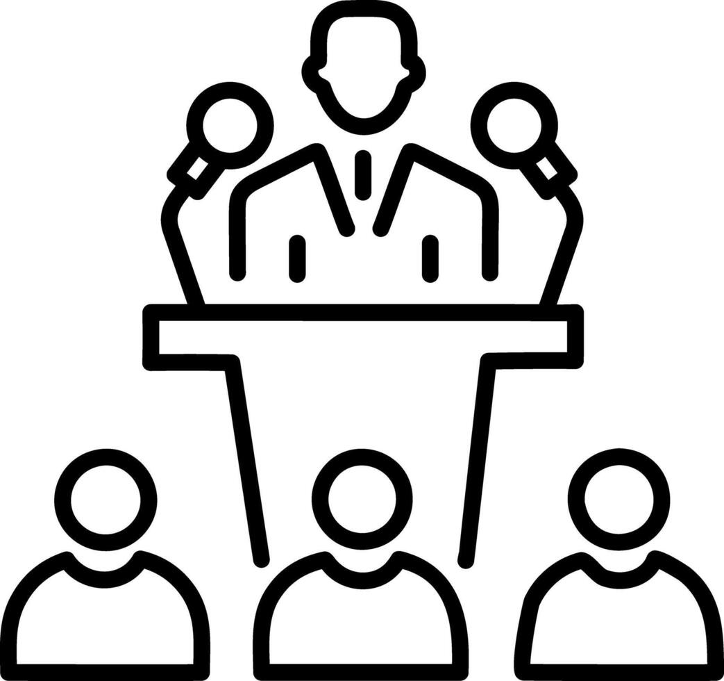 A line icon of a person doing press conference vector