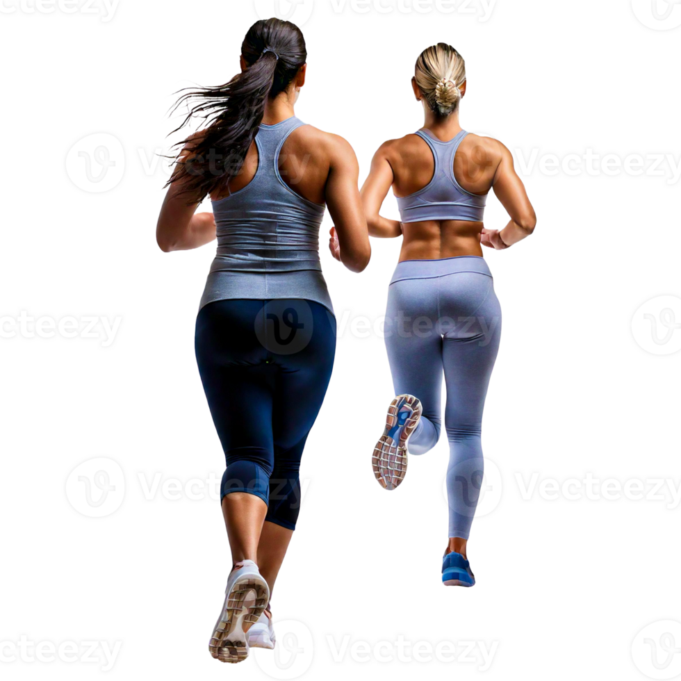 woman running with a back to back with a blue tank top png