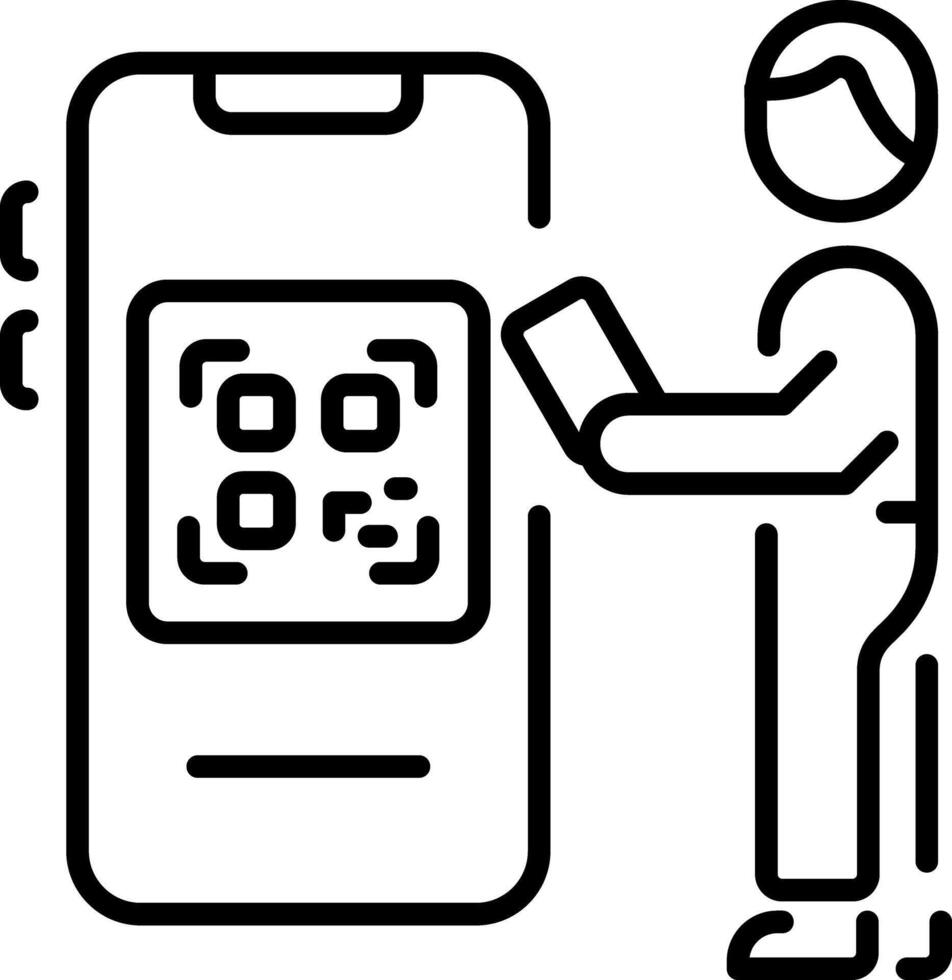 A lien icon of a person doing qr scan vector