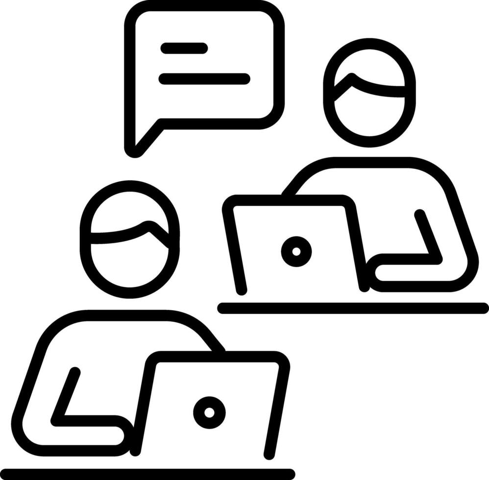 Online collaboration of two persons, line style icon vector