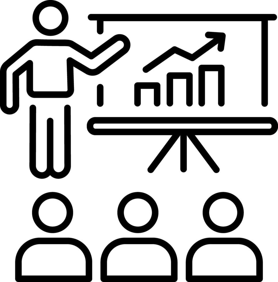 A linear icon of a person giving presentation vector
